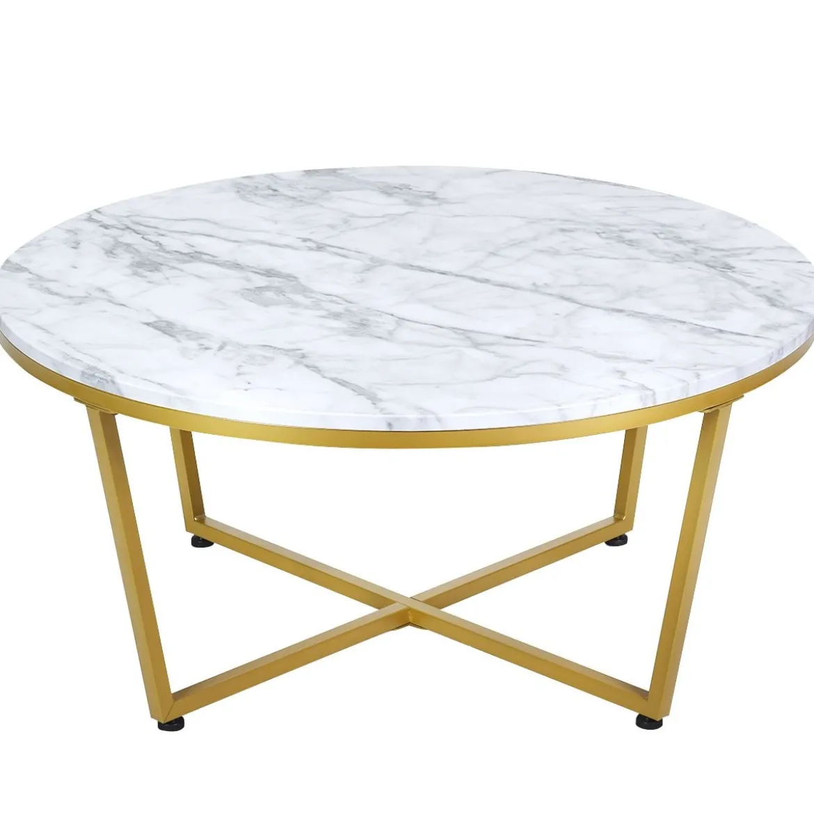Runder Couchtisch mit Weißem Marmor MDF Oberseite & Goldem Metallrahmen 90 x 90 x 42 cm