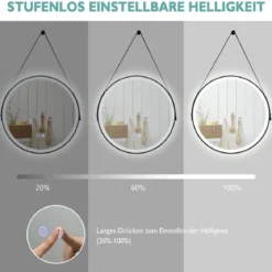 Runder LED-Badezimmerspiegel mit 3 Farbtemperaturen 61 cm Durchmesser