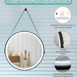 Runder LED-Badezimmerspiegel mit 3 Farbtemperaturen 61 cm Durchmesser