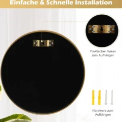 Runder Wandspiegel mit Rahmen aus Aluminiumlegierung 40 cm Durchmesser Golden