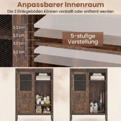 Rustikaler Buffetschrank mit Schiebetür & 5 Schubladen & Verstellbaren Einlegeböden Rustikal Braun