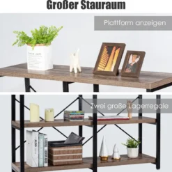 Rustikaler 3-Stufiger Konsolentisch mit Lagerregalen & X-Form & Langlebigem Metallrahmen Kaffee