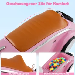 Rutschauto klassisches Fuß-zu-Boden Rutschfahrzeug mit Lenkrad Hupe LED-Scheinwerfer und Stauraum unter dem Sitz Rosa