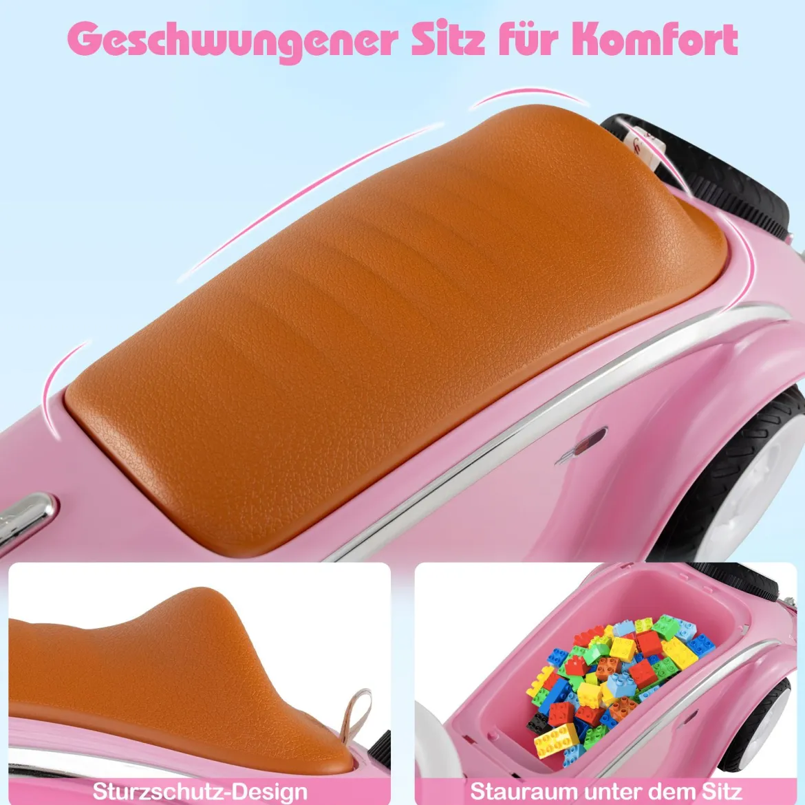 Rutschauto klassisches Fuß-zu-Boden Rutschfahrzeug mit Lenkrad Hupe LED-Scheinwerfer und Stauraum unter dem Sitz Rosa