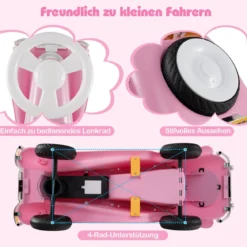 Rutschauto klassisches Fuß-zu-Boden Rutschfahrzeug mit Lenkrad Hupe LED-Scheinwerfer und Stauraum unter dem Sitz Rosa
