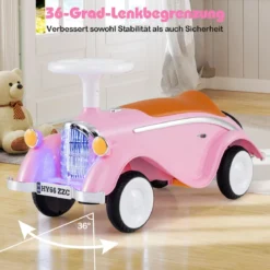 Rutschauto klassisches Fuß-zu-Boden Rutschfahrzeug mit Lenkrad Hupe LED-Scheinwerfer und Stauraum unter dem Sitz Rosa