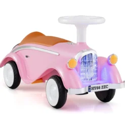 Rutschauto klassisches Fuß-zu-Boden Rutschfahrzeug mit Lenkrad Hupe LED-Scheinwerfer und Stauraum unter dem Sitz Rosa