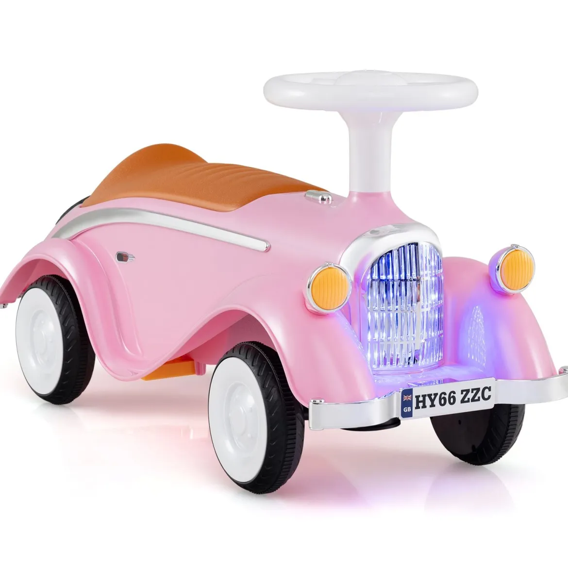 Rutschauto klassisches Fuß-zu-Boden Rutschfahrzeug mit Lenkrad Hupe LED-Scheinwerfer und Stauraum unter dem Sitz Rosa