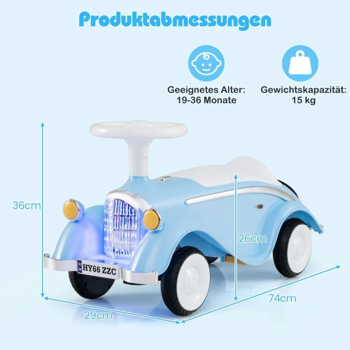 Rutschauto klassisches Fuß-zu-Boden Rutschfahrzeug mit Lenkrad Hupe LED-Scheinwerfer Blau/Dunkelblau/Rot