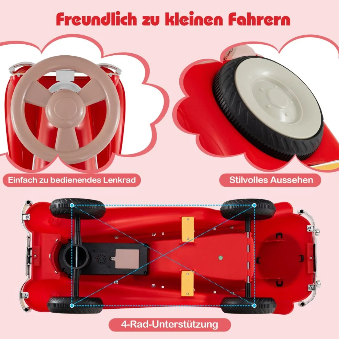 Rutschauto klassisches Fuß-zu-Boden Rutschfahrzeug mit Lenkrad Hupe LED-Scheinwerfer Blau/Dunkelblau/Rot