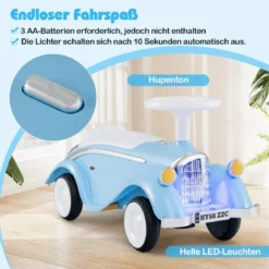 Rutschauto klassisches Fuß-zu-Boden Rutschfahrzeug mit Lenkrad Hupe LED-Scheinwerfer Blau/Dunkelblau/Rot