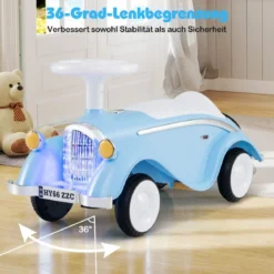 Rutschauto klassisches Fuß-zu-Boden Rutschfahrzeug mit Lenkrad Hupe LED-Scheinwerfer Blau/Dunkelblau/Rot