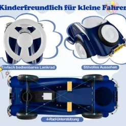 Rutschauto klassisches Fuß-zu-Boden Rutschfahrzeug mit Lenkrad Hupe LED-Scheinwerfer Blau/Dunkelblau/Rot