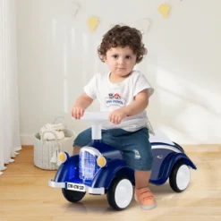 Rutschauto klassisches Fuß-zu-Boden Rutschfahrzeug mit Lenkrad Hupe LED-Scheinwerfer Blau/Dunkelblau/Rot