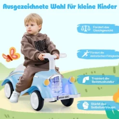 Rutschauto klassisches Fuß-zu-Boden Rutschfahrzeug mit Lenkrad Hupe LED-Scheinwerfer Blau/Dunkelblau/Rot
