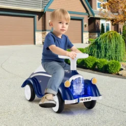 Rutschauto klassisches Fuß-zu-Boden Rutschfahrzeug mit Lenkrad Hupe LED-Scheinwerfer Blau/Dunkelblau/Rot