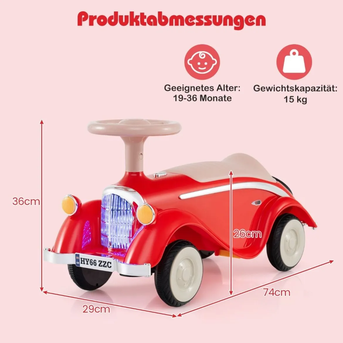 Rutschauto klassisches Fuß-zu-Boden Rutschfahrzeug mit Lenkrad Hupe LED-Scheinwerfer Blau/Dunkelblau/Rot