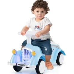 Rutschauto klassisches Fuß-zu-Boden Rutschfahrzeug mit Lenkrad Hupe LED-Scheinwerfer Blau/Dunkelblau/Rot