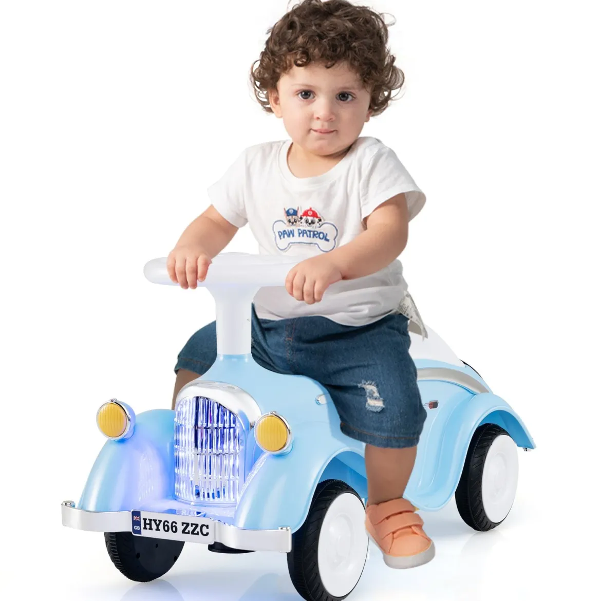 Rutschauto klassisches Fuß-zu-Boden Rutschfahrzeug mit Lenkrad Hupe LED-Scheinwerfer Blau/Dunkelblau/Rot