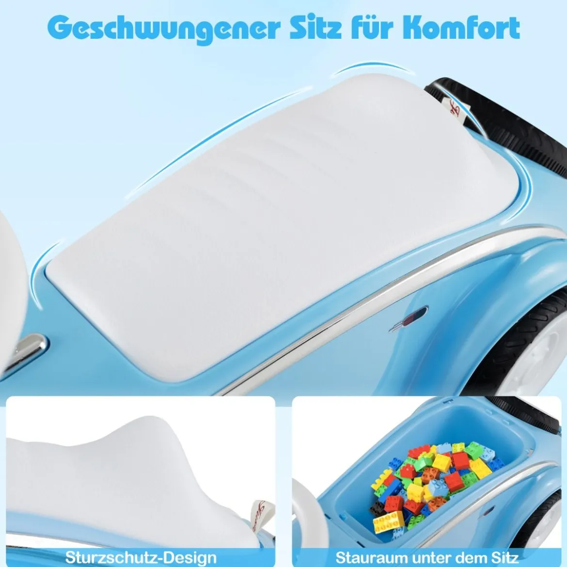 Rutschauto klassisches Fuß-zu-Boden Rutschfahrzeug mit Lenkrad Hupe LED-Scheinwerfer Blau/Dunkelblau/Rot