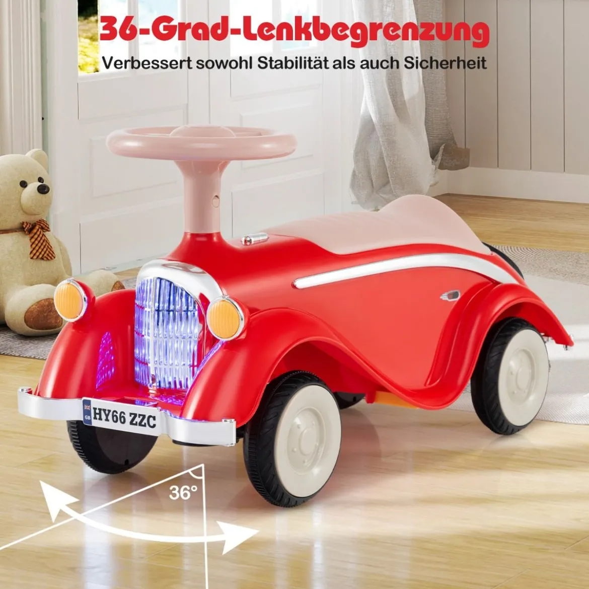 Rutschauto klassisches Fuß-zu-Boden Rutschfahrzeug mit Lenkrad Hupe LED-Scheinwerfer Blau/Dunkelblau/Rot