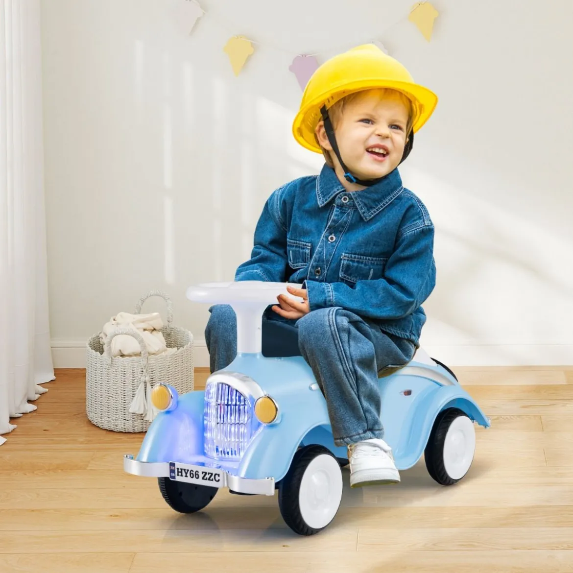 Rutschauto klassisches Fuß-zu-Boden Rutschfahrzeug mit Lenkrad Hupe LED-Scheinwerfer Blau/Dunkelblau/Rot