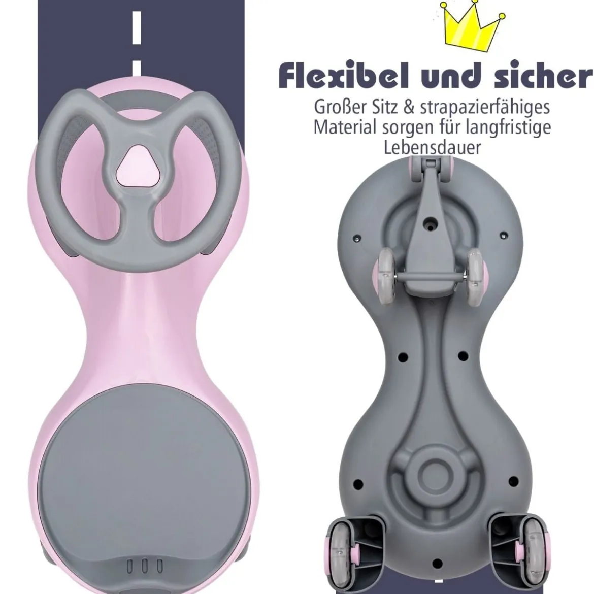 Rutschauto mit leichtgängigen Rädern Rutschrad mit 360°verstellbarem Lenker Laufrad bis 50kg belastbar Rosa