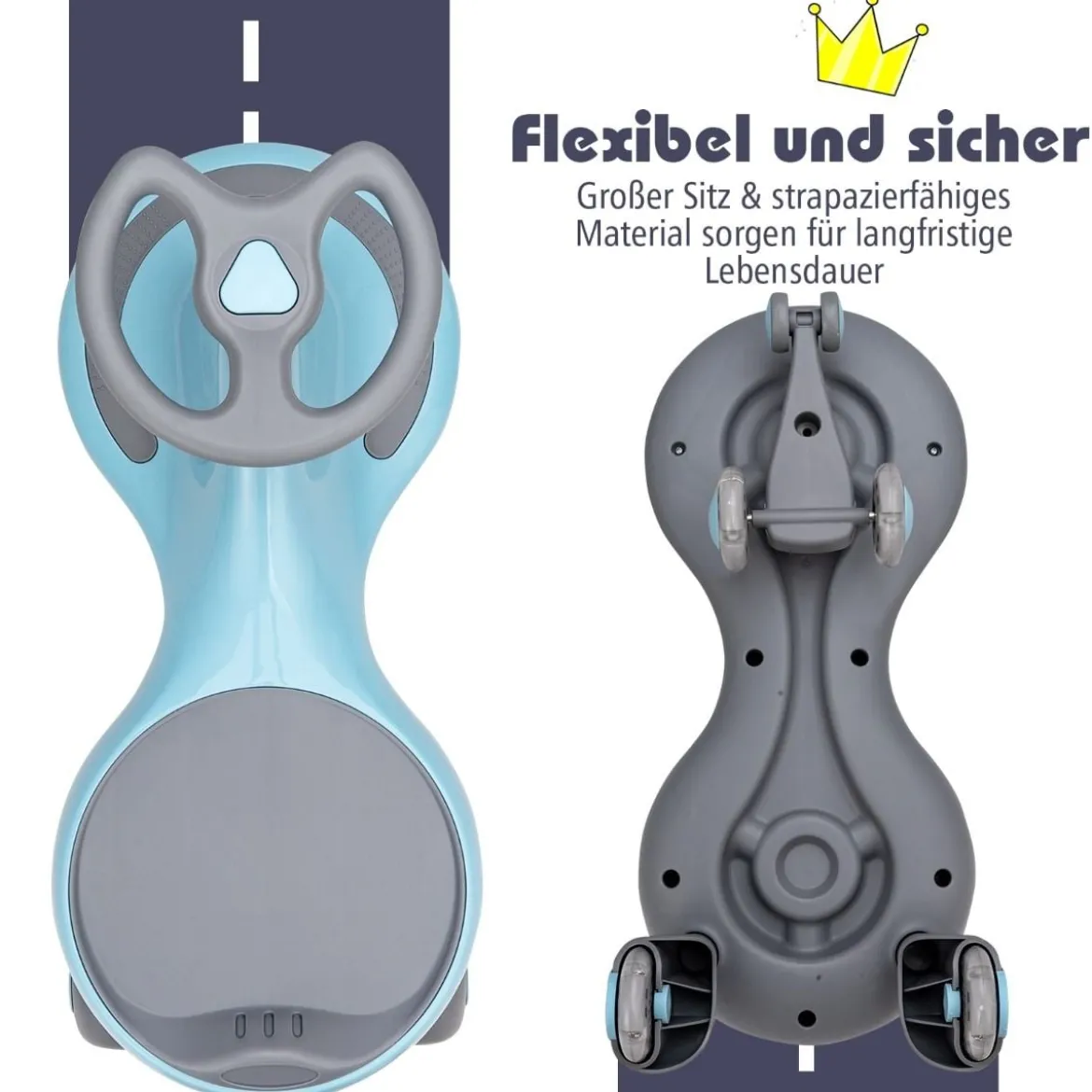 Rutschauto mit leichtgängigen Rädern Rutschrad mit 360°verstellbarem Lenker Laufrad bis 50kg belastbar Blau