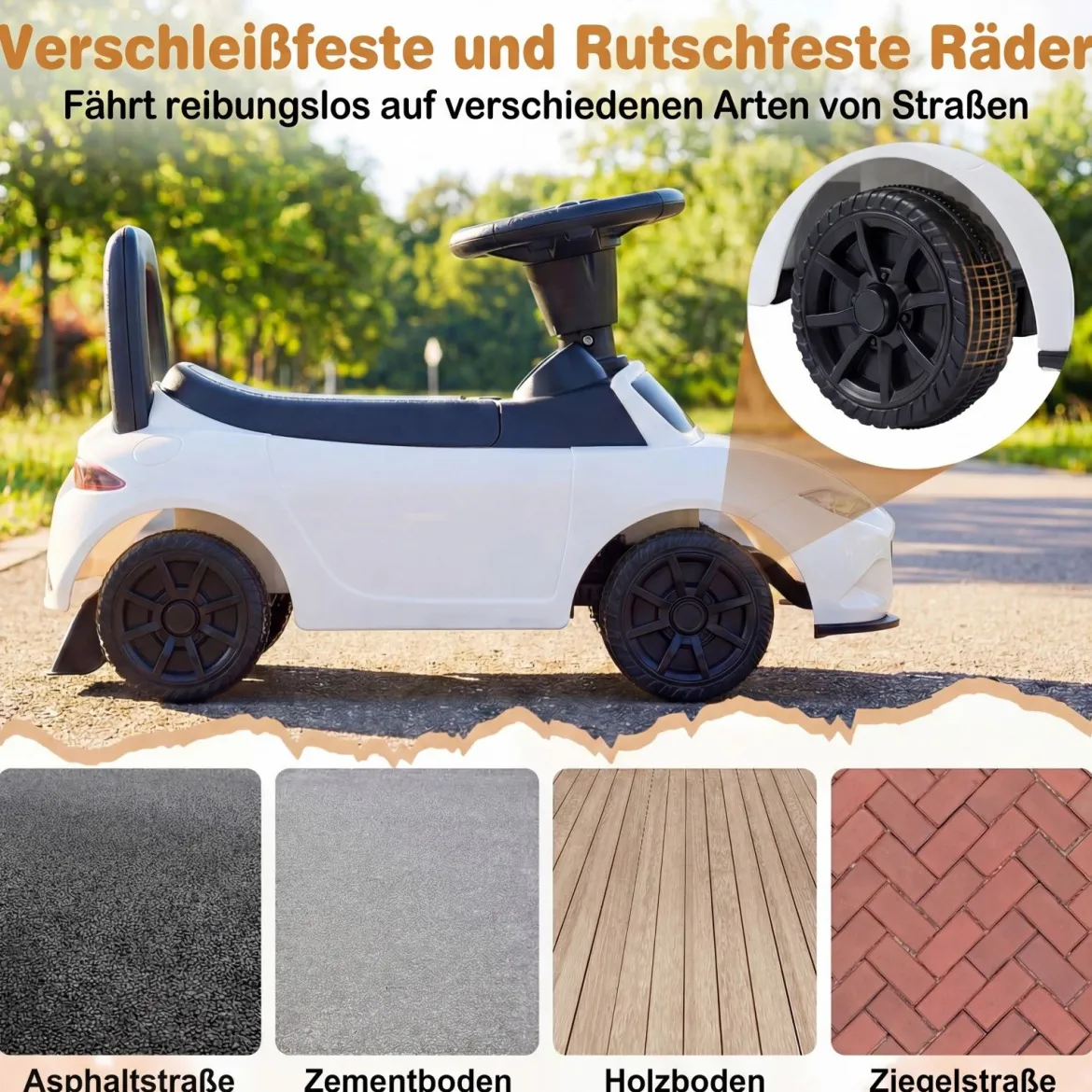 Rutschauto mit Licht & Kippschutz & Stauraum unter dem Sitz Rutschfahrzeug Kinderfahrzeug Weiß