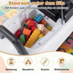 Rutschauto mit Licht & Kippschutz & Stauraum unter dem Sitz Rutschfahrzeug Kinderfahrzeug Weiß
