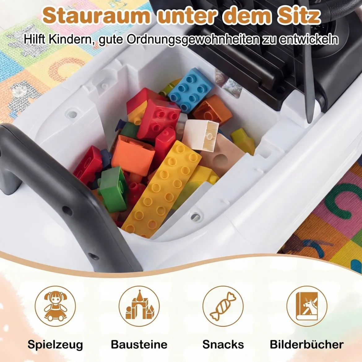 Rutschauto mit Licht & Kippschutz & Stauraum unter dem Sitz Rutschfahrzeug Kinderfahrzeug Weiß