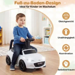 Rutschauto mit Licht & Kippschutz & Stauraum unter dem Sitz Rutschfahrzeug Kinderfahrzeug Weiß