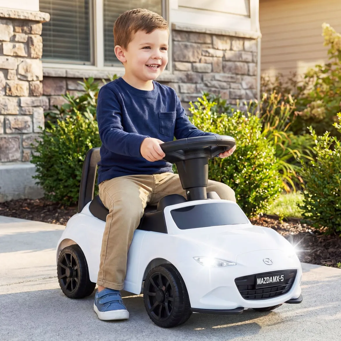 Rutschauto mit Licht & Kippschutz & Stauraum unter dem Sitz Rutschfahrzeug Kinderfahrzeug Weiß