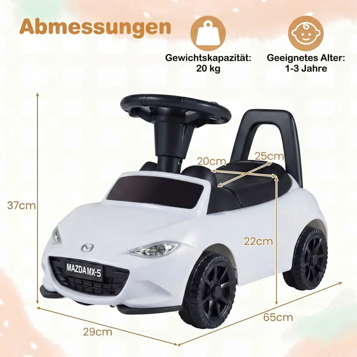 Rutschauto mit Licht & Kippschutz & Stauraum unter dem Sitz Rutschfahrzeug Kinderfahrzeug Weiß