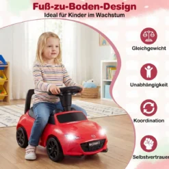 Rutschauto mit Licht & Kippschutz & Stauraum unter dem Sitz Rutschfahrzeug Kinderfahrzeug Rot