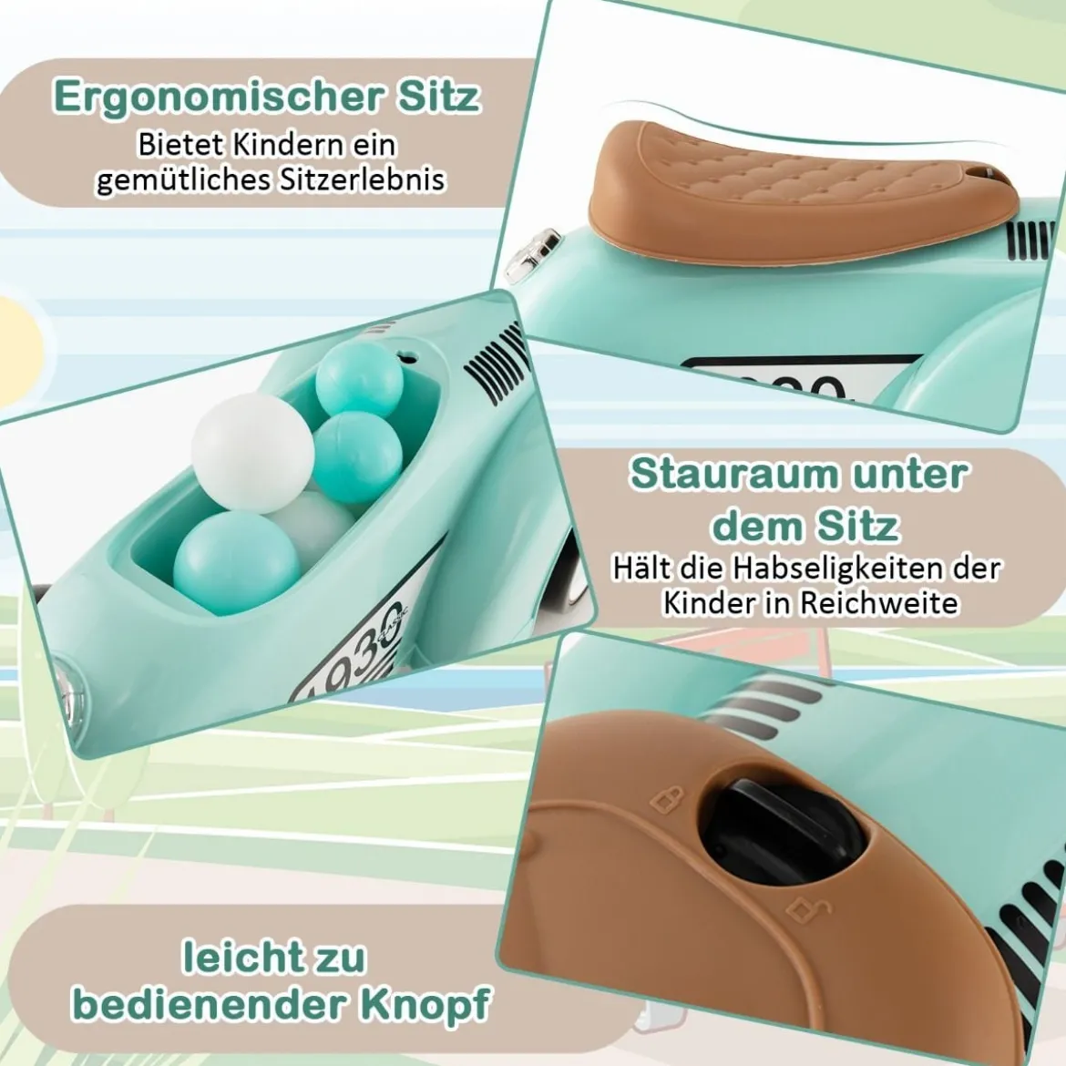 Rutschauto Rutscherfahrzeug mit Stauraum & Kippschutz Kinderfahrzeug mit Lenkrad 58 x 27 x 34 cm Grün