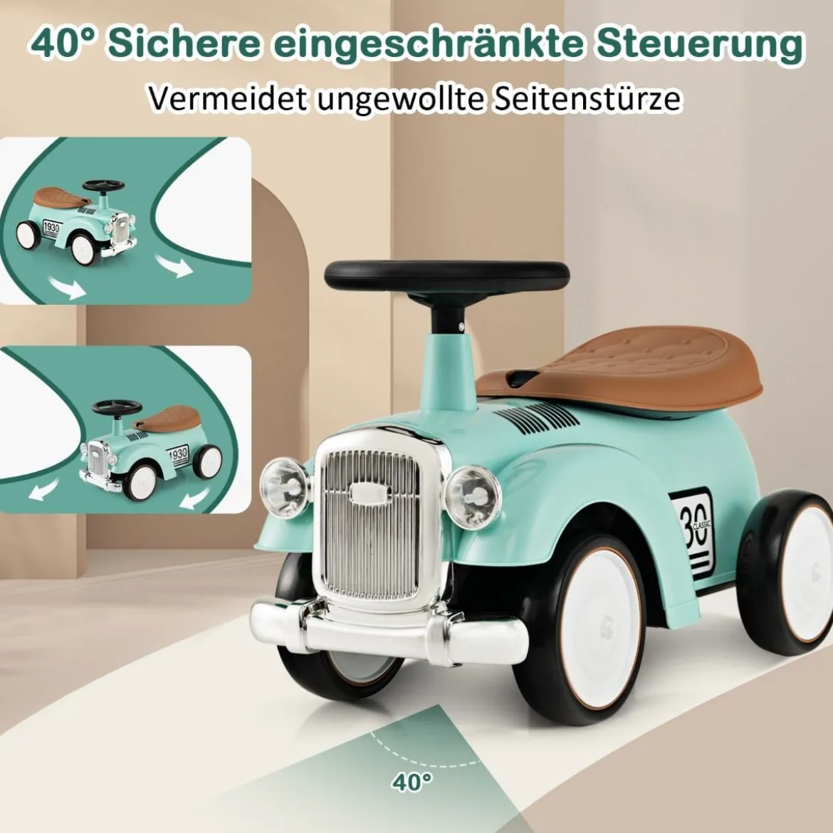 Rutschauto Rutscherfahrzeug mit Stauraum & Kippschutz Kinderfahrzeug mit Lenkrad 58 x 27 x 34 cm Grün