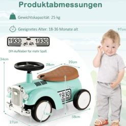Rutschauto Rutscherfahrzeug mit Stauraum & Kippschutz Kinderfahrzeug mit Lenkrad 58 x 27 x 34 cm Grün