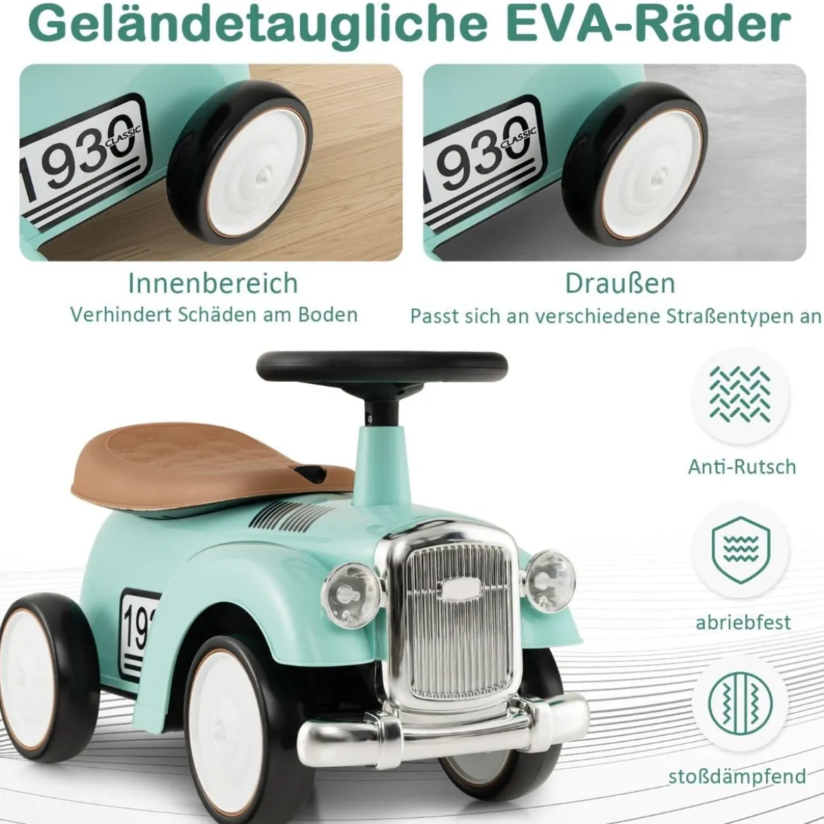 Rutschauto Rutscherfahrzeug mit Stauraum & Kippschutz Kinderfahrzeug mit Lenkrad 58 x 27 x 34 cm Grün