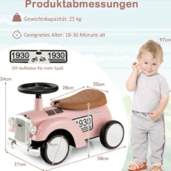 Rutschauto Rutscherfahrzeug mit Stauraum & Kippschutz Kinderfahrzeug mit Lenkrad 58 x 27 x 34 cm Rosa