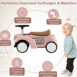 Rutschauto Rutscherfahrzeug mit Stauraum & Kippschutz Kinderfahrzeug mit Lenkrad 58 x 27 x 34 cm Rosa