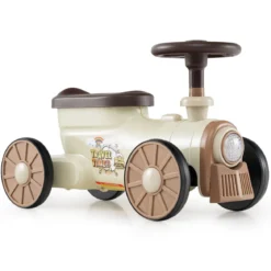 Rutschauto Rutschfahrzeug mit Lenkrad & Zugpfeifton-Taste & Stauraum unter Sitz Rutscher Kinderauto 61 x 30 x 38 cm Beige