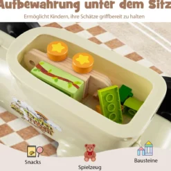 Rutschauto Rutschfahrzeug mit Lenkrad & Zugpfeifton-Taste & Stauraum unter Sitz Rutscher Kinderauto 61 x 30 x 38 cm Beige