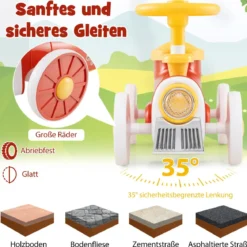 Rutschauto Rutschfahrzeug mit Lenkrad & Zugpfeifton-Taste & Stauraum unter Sitz Rutscher Kinderauto 61 x 30 x 38 cm Rot