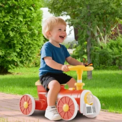 Rutschauto Rutschfahrzeug mit Lenkrad & Zugpfeifton-Taste & Stauraum unter Sitz Rutscher Kinderauto 61 x 30 x 38 cm Rot
