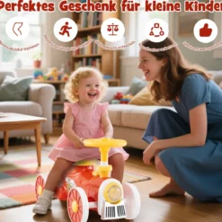 Rutschauto Rutschfahrzeug mit Lenkrad & Zugpfeifton-Taste & Stauraum unter Sitz Rutscher Kinderauto 61 x 30 x 38 cm Rot