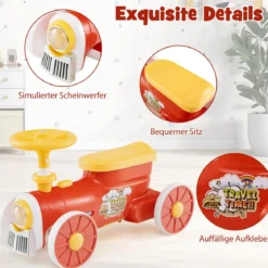 Rutschauto Rutschfahrzeug mit Lenkrad & Zugpfeifton-Taste & Stauraum unter Sitz Rutscher Kinderauto 61 x 30 x 38 cm Rot