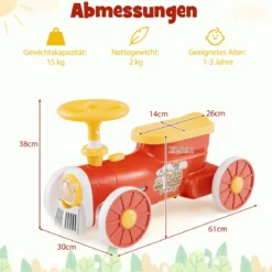 Rutschauto Rutschfahrzeug mit Lenkrad & Zugpfeifton-Taste & Stauraum unter Sitz Rutscher Kinderauto 61 x 30 x 38 cm Rot