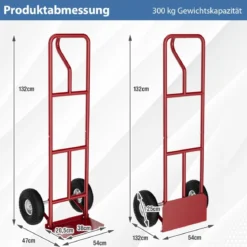 Sackkarre mit P-Griff Staplerkarre mit hoher Rückenlehne klappbarer Ladefläche & Gummirädern Rot