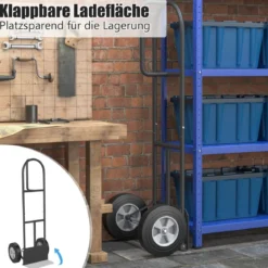 Sackkarre mit P-Griff Staplerkarre mit hoher Rückenlehne 51 x 48 x 132 cm Schwarz